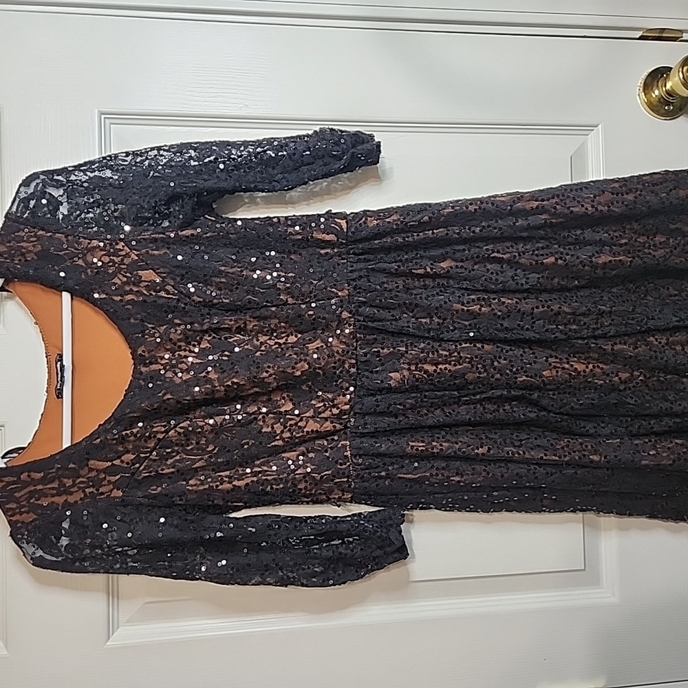 My Michelle Black Sequin Sheath Dress Long Sleeve